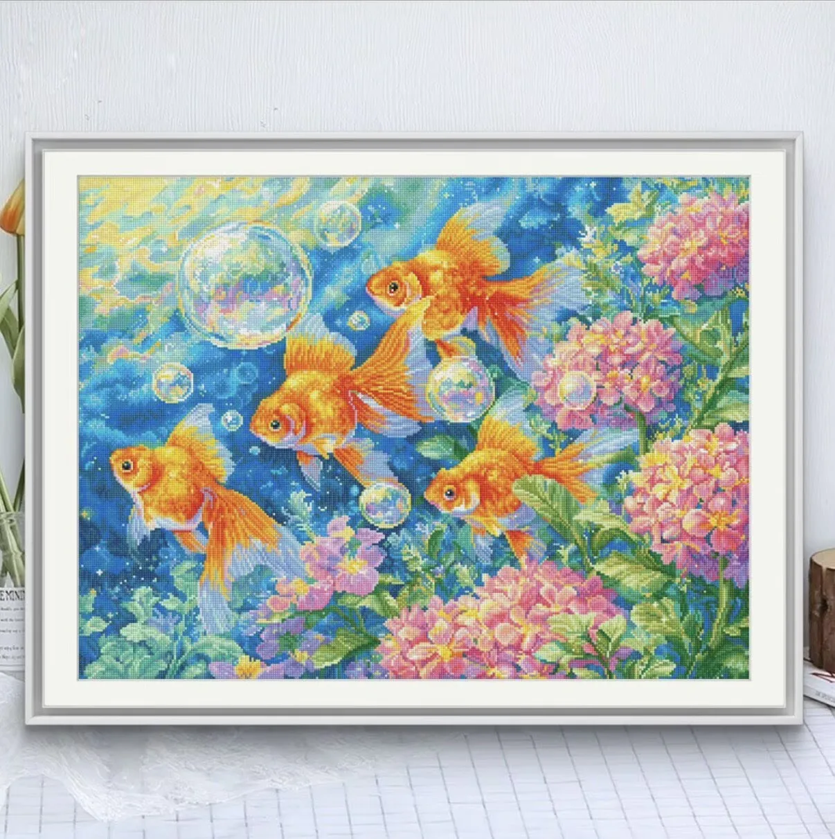 

9ct 100x75cm Fishes Embroidery DIY Printed Kits Cross Stitch Needlework Set Home Decor Crafts 75 Colors