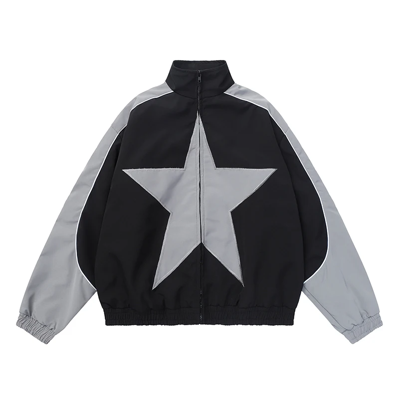 Harajuku Varsity Jacket Men Spring Autumn HipHop Five-Pointed Star Patchwork Outwear Coat Couple Casual Oversized College Jacket