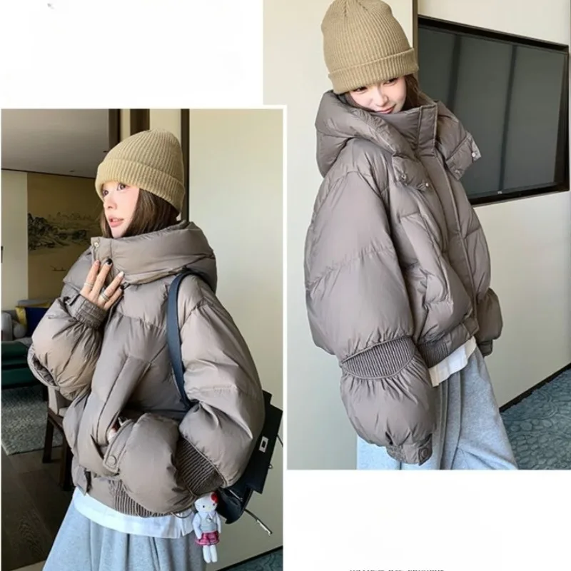 Grey Design Sense New White Duck Down Jacket Women's Clothing Small Thickened Short Hooded Bread Jacket Temperament Commuting