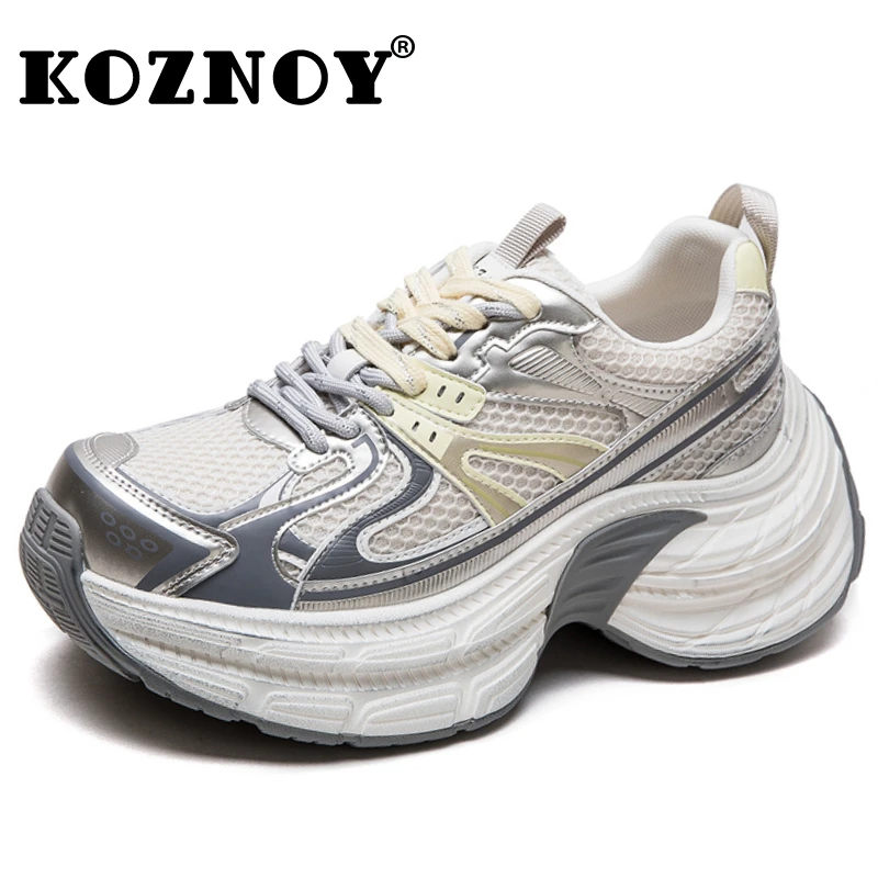 

Koznoy 6CM Air Mesh Microfiber Leather Platform Wedge Summer Flats Fashion Women Breathable Chunky Sneakers Vulcanize Shoes