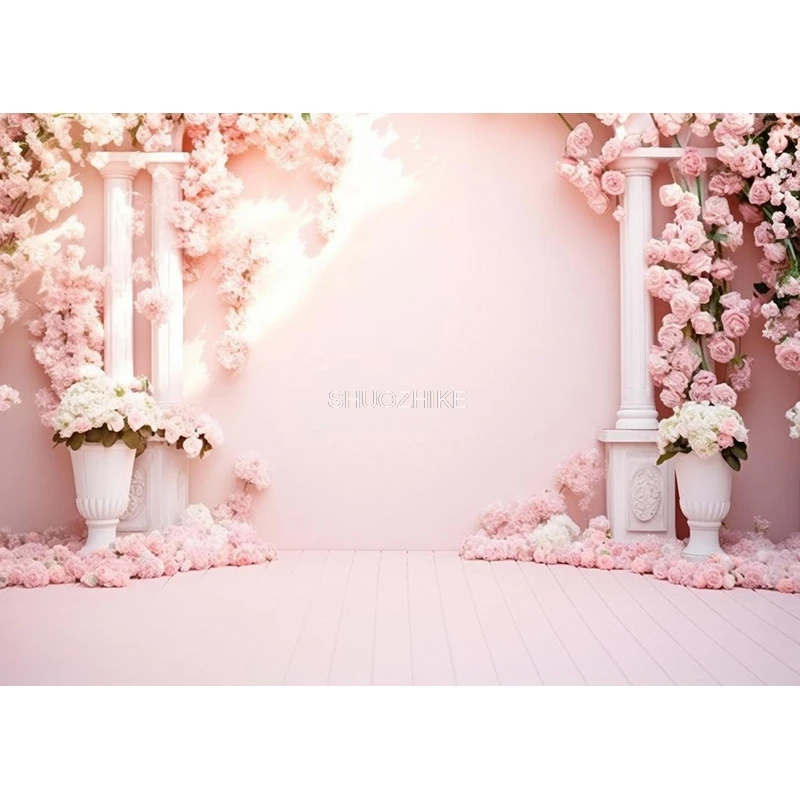 Romantic Fantasy Wedding Gate Bouquet Deco Photography Backdrop Props Archway With Flowers Palace Photo Studio Background HHL-04