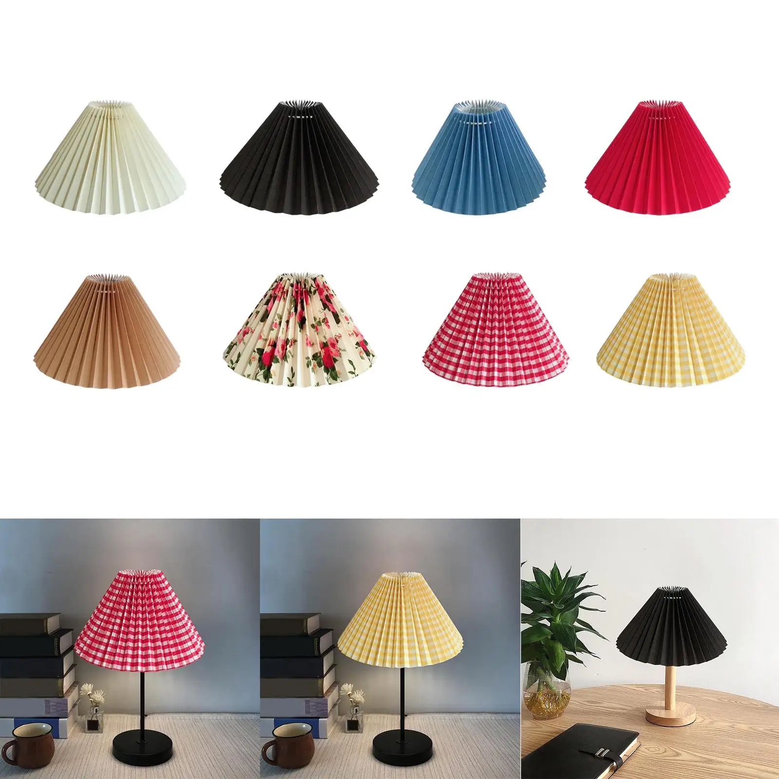 

Round Pleated Lampshade Table Ceiling Light Shade Floor Lamp Cloth Bedroom