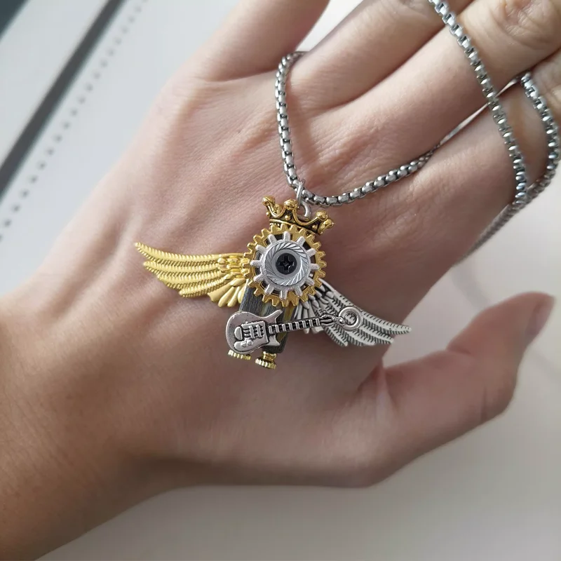 

Keychain Necklace Handmade Punk Robot Pendant Bag Hanging Angel Devil Wings Jewelry Accessor Gift