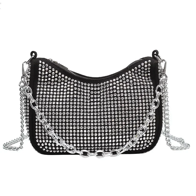 Bolso Hobo de estilo Punk para mujer, bolso de hombro con diamantes de imitación, con asa superior brillante