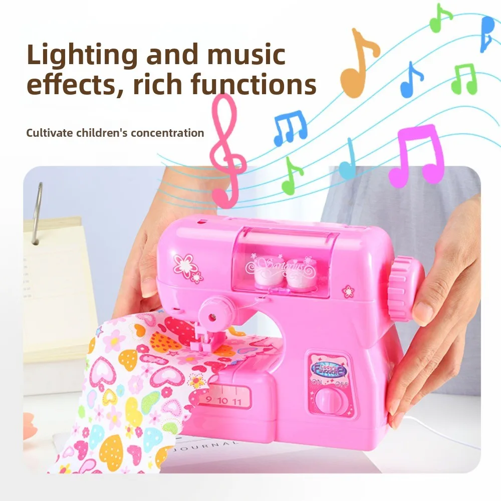 Machine à coudre pour enfants simulée faisant des vêtements avec Machine à coudre légère jouets Portable rose électrique enfants jouet de couture