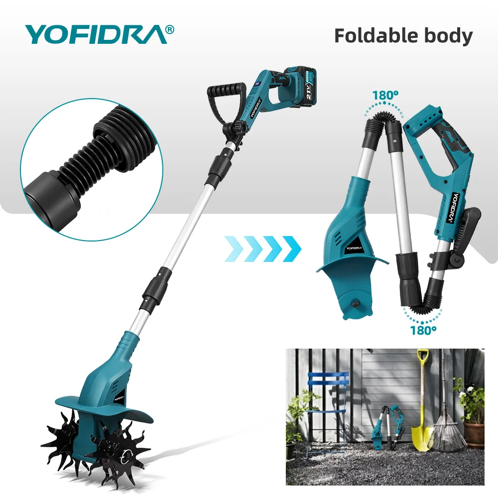 YOFIDRA 200MM Elektrische Gartenfräse Kultivator 180 ° Faltbarer Bodenfräser Rasenmäher für Makita 21V Akku – Detail 10