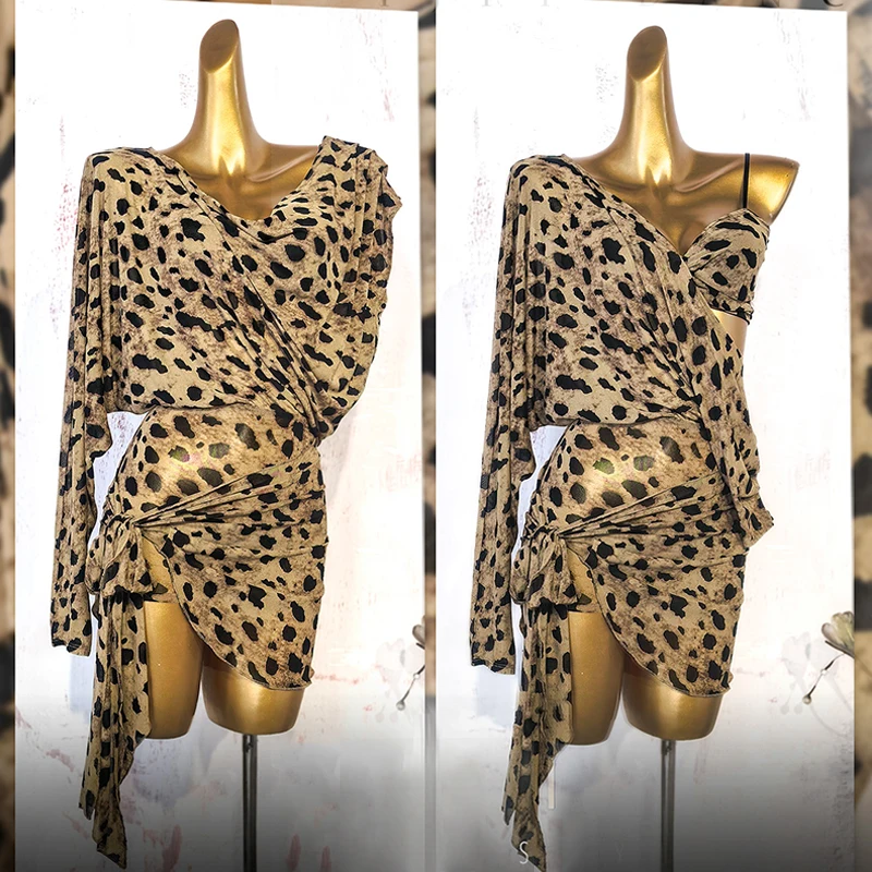 

Новинка 2023 года, наряд для латинских танцев, женская тренировочная одежда с леопардовым принтом, тренировочный комплект для ча-ча, румбы, сальсы, одежда для латинских танцев для взрослых, VDL4668