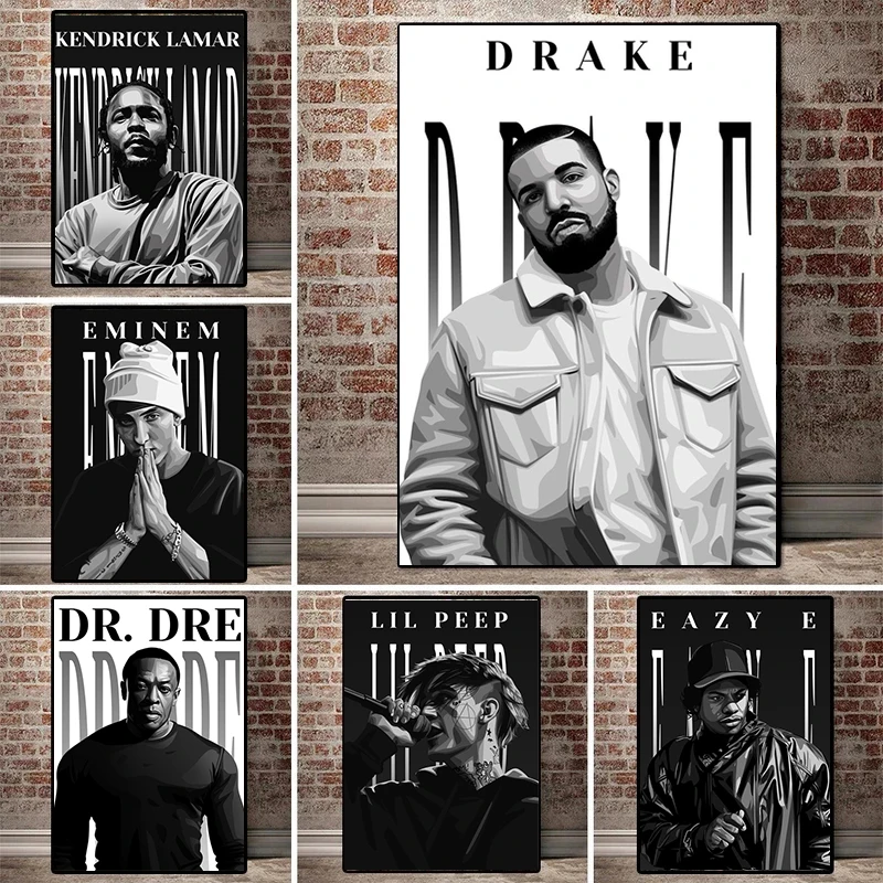 Schwarz Weiß Musik Star Poster Lil Peep & Playboi Carti & Drake Rap Hip Hop Rapper Kunst Leinwand Malerei Beliebte für Wohnzimmer