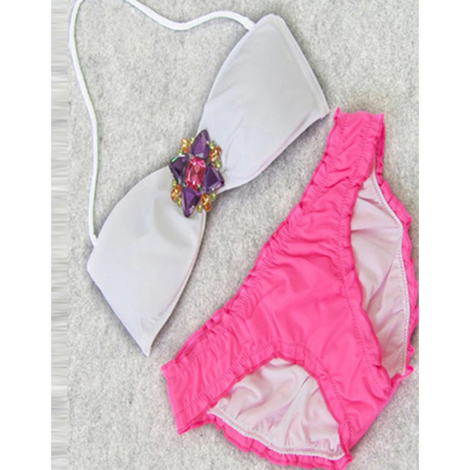 Women Sexy Strappy Bandage 2 Pieces Bikini Set Halter Triangle Solid Color Biquini Swimming Suit For Women Swimwear Beachwear