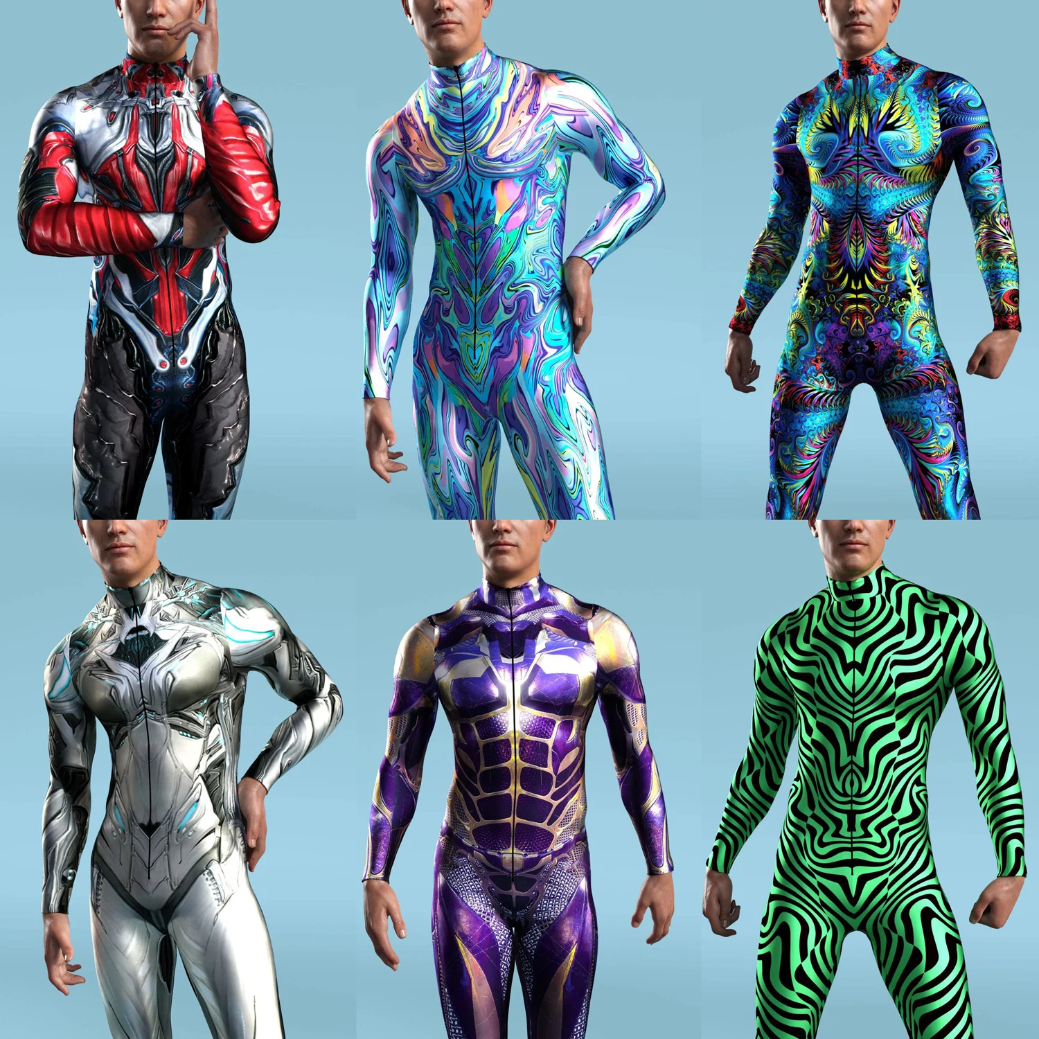 

Men's Cool Cyber ​​mechanical Bodysuit Role Play Tights Steampunk Costume Party Performance Cyberpunk 3d Tights Cycling Suit