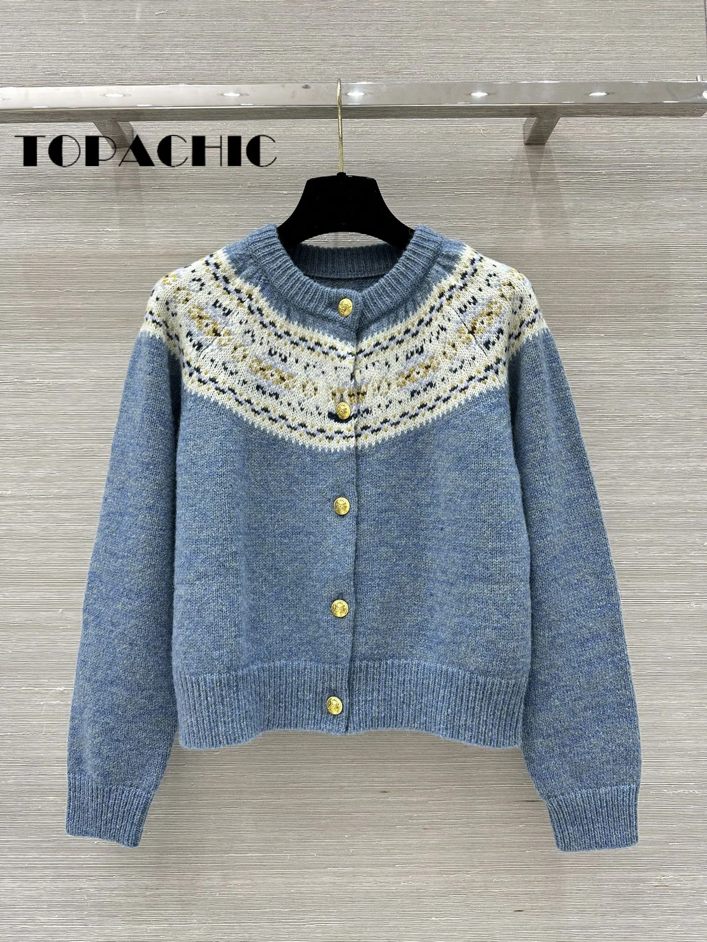 9.28 TOPACHIC-Women Letter Contrast Color Print Short Sleeve Knitwear Sweet Temperament Single Breasted Wool Knit Cardigan