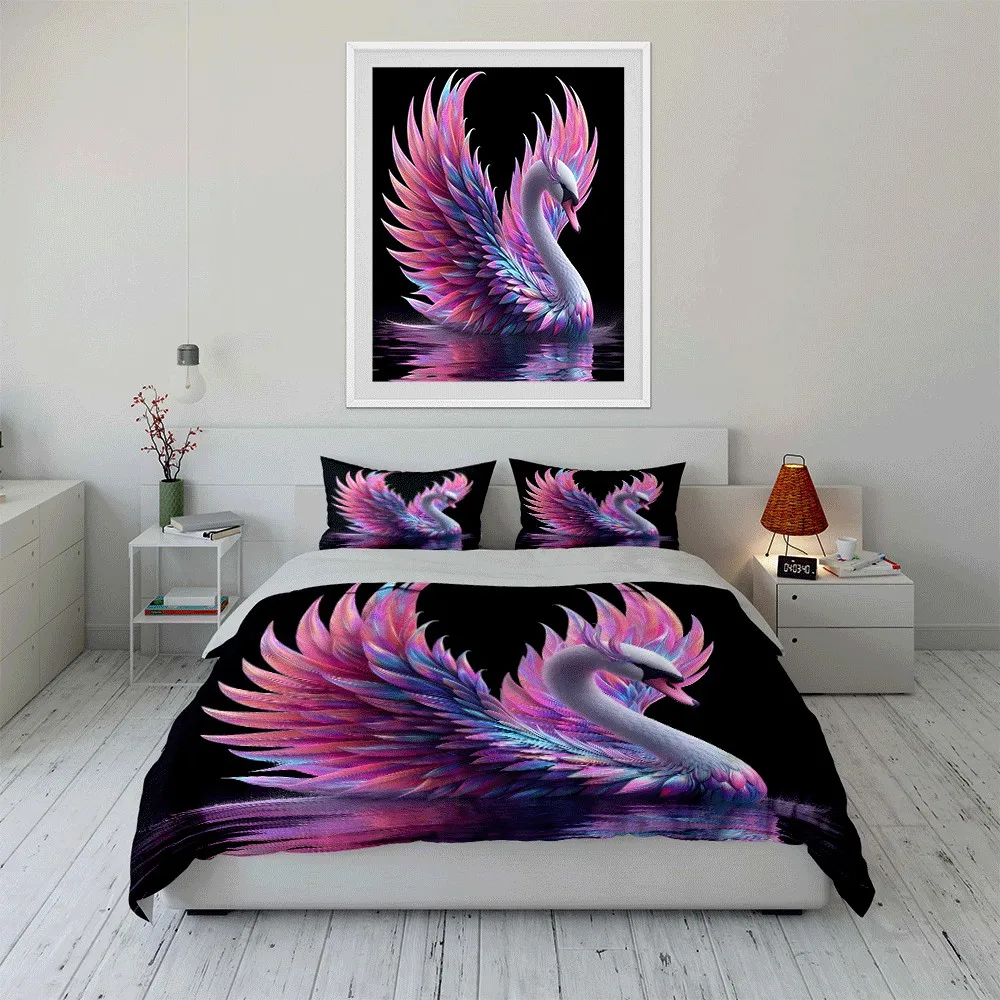 Elegant Swan-Inspired Art Set Exquisite three-piece bedding set gift for kids and adults