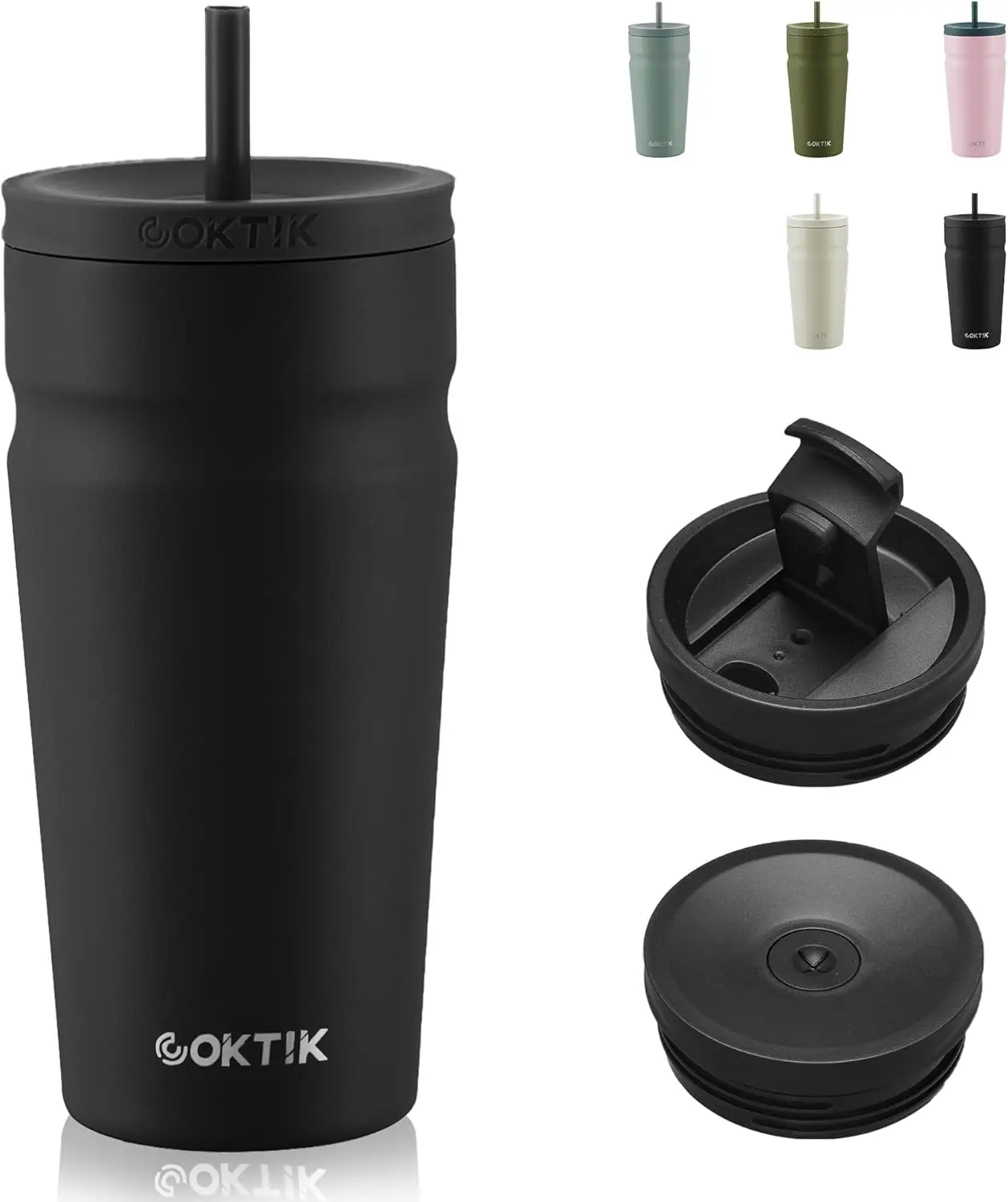 

20oz Insulated Tumbler with Lid and Straw 2 Lids (Straw/Flip) Iced Coffee Cup Reusable Stainless Steel Travel Mug Water Bottle