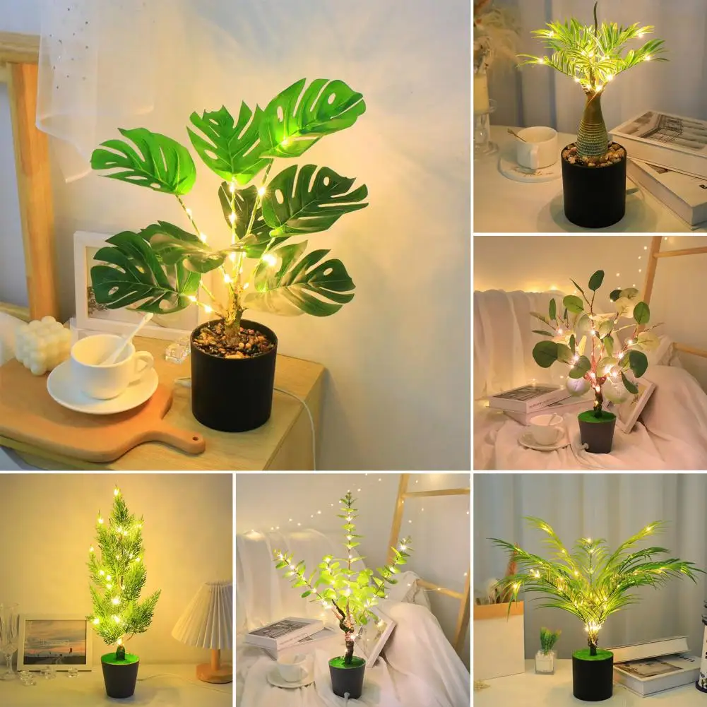 Artificial Bonsai Tree，with Light，USB Powered，Desk Potted Tree，Realistic Greenery Fake Green Plant，for Office Home Decor