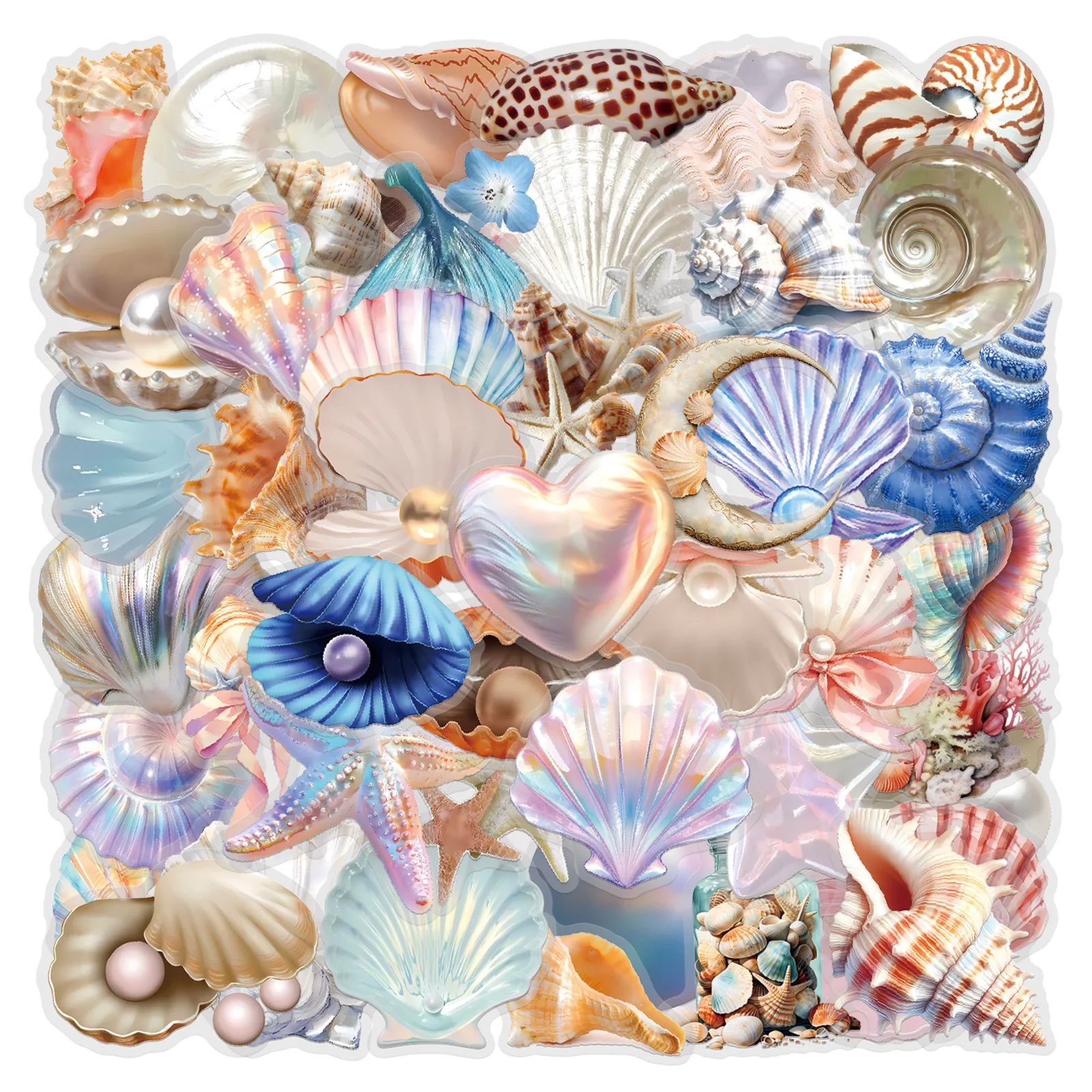 

10/60PCS Marine Bio Conch Shell Cartoon Transparent Graffiti Stickers Personalized Creative Decorative Wardrobe Bookshelf Desk