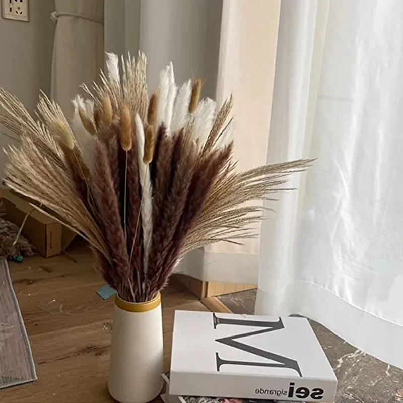 

Primary Color Reed Flowers Natural Bouquet of Dried Flowers golden Pampas Grass Beautiful Bedroom, Table Decor Nunny Tail Grass