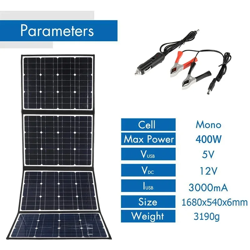 18V 400W Solar Panel USB Output Monocrystallinel Waterproof Solar Cells Folding Package with 10/20/30/40/50A/60A Controller