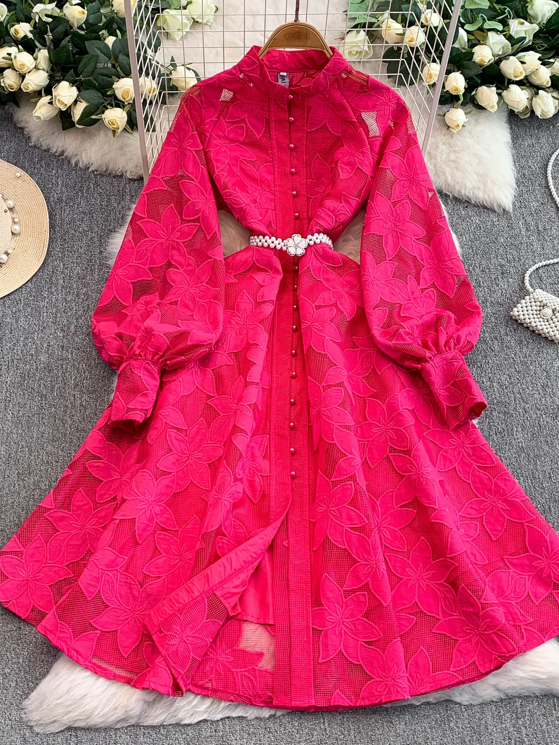 فستان نسائي مجوف مطرز باللون الأرجواني الفاتح عتيق أنيق بأكمام طويلة فساتين فاخرة Y2k ملابس حفلات قطعة واحدة 2025 #3