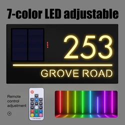 Personalized 7Color Solar House Number Light Custom Exterior LED Light House Plaque 3DLaser Cutting Street Family Name Door Sign