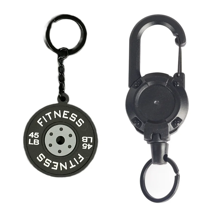 

New Heavy Duty Retractable Keychain 3D Barbell Keychain PVC Sports Gym Gifts For Outdoor Hiking Fitness Fishing Backpack Buckle
