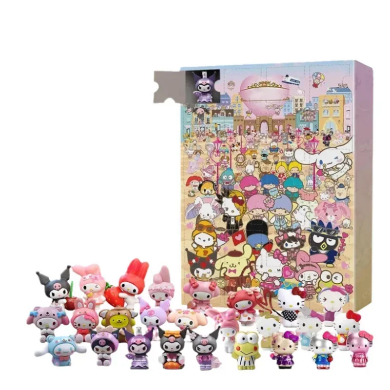 

Sanrio Hello Kitty Kuromi Melody Cinnamoroll Рождественский адвент-календарь милая мультяшная модель куклы украшение на Хэллоуин Рождественский подарок