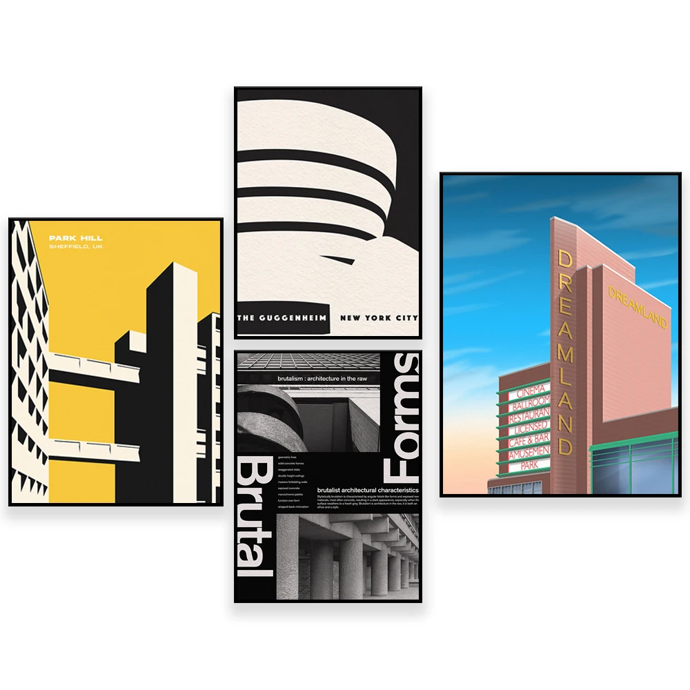

Brutalism Poster -Dreamland Margate Poster-Park Hill Sheffield Poster-Birmingham Central Library Brutalist Poster