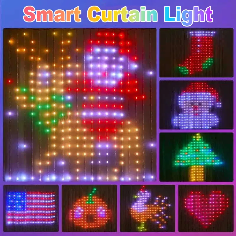 1/2 قطعة 400 المصابيح الذكية الستار ضوء أضواء عيد الميلاد الديناميكية DIY بها بنفسك اللون تغيير نمط النص مع APP عن بعد للمنزل ديكور الحفلات