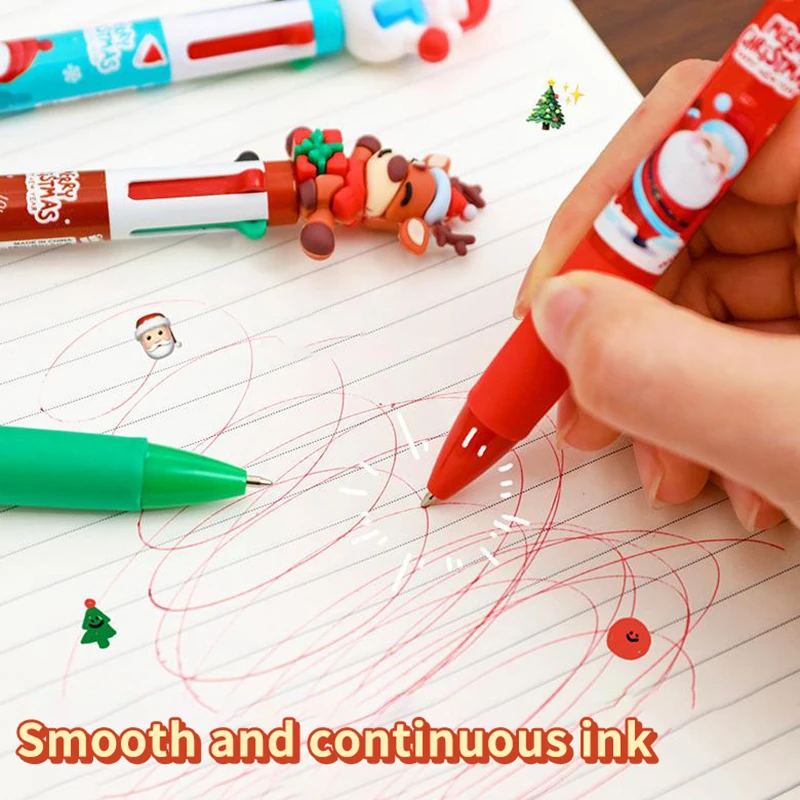 Creative 4-Colors Ballpoint Pen Cartoon Christmas Series Pens Cute Santa Claus Pressing Neutral Pens Children Prizes Gifts