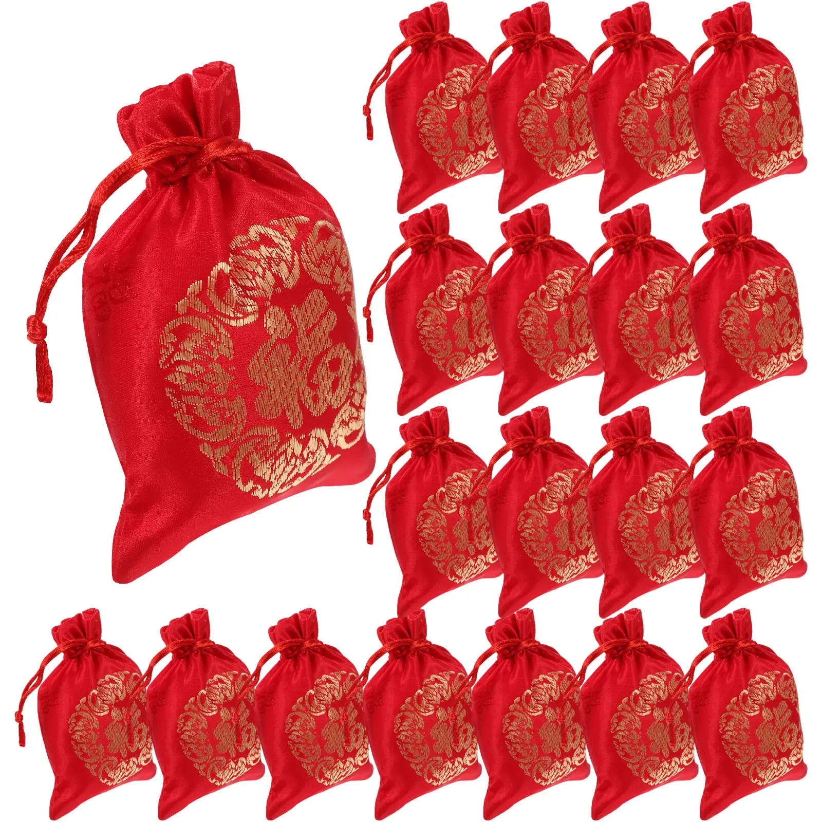 

20pcs 13X10CM Drawstring Gift Packing New Year Chinese Silk Jewelry Pouches Party Favors Wedding Favor Bags Storage