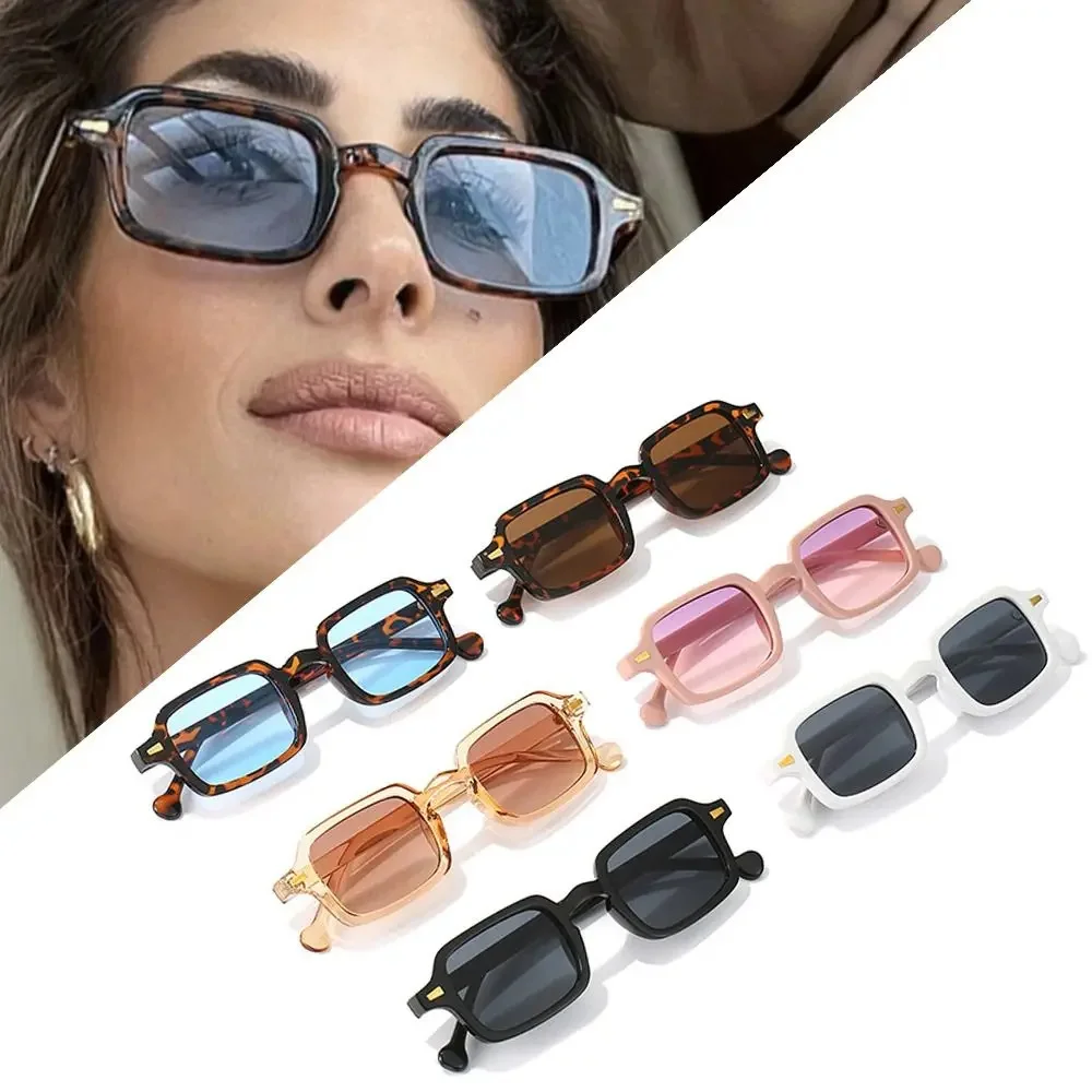 Sun Glasses Casual Men UV400 Protection Rivets Decoration Vintage Women Rectangle Luxurious