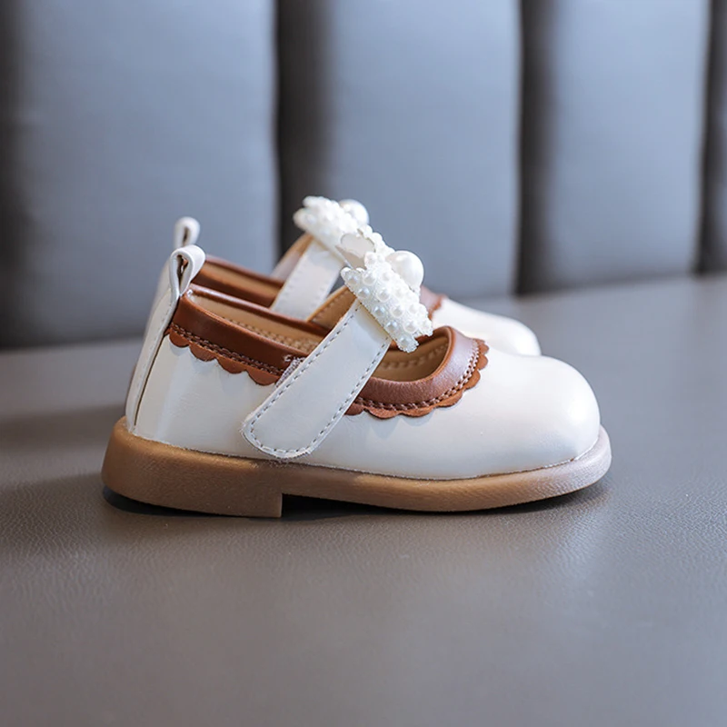 New Baby Shoes for Kids Girls Fashion Pearl Bow Knot Patent Leather Princess Dresses Shoes For Toddler Party Mary Jane Sneaker