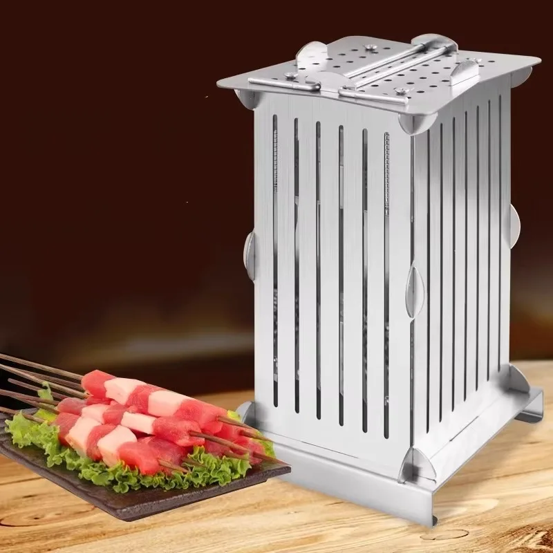 FirmHome StoreStainless Steel 49 Holes Meat Skewer Kebab Maker Manual Small Lamb Skewers Machine Barbecue Stringer Kitchen Tool