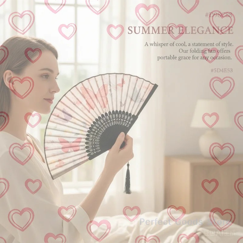Chinese Traditional Folding Fan Butterfly Floral Handheld Fan with Tassel for Women’s Costume Decoration Summer Outing
