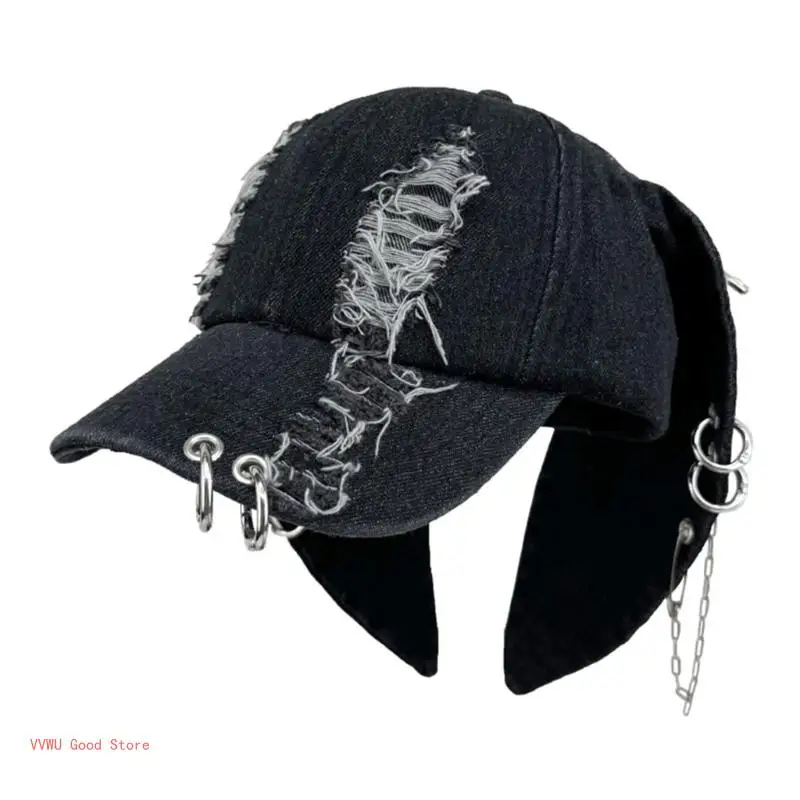 

Distressed Baseball Caps Adult Long Rabbit Ears Visor Hat Outdoor Sunproof Hat