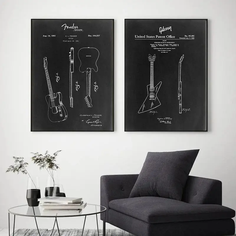 براءة اختراع الرسم ملصق آلة موسيقية الغيتار البيانو رف طبل قماش الطباعة للمنزل جدار الفن الديكور اللوحة بدون إطار #6