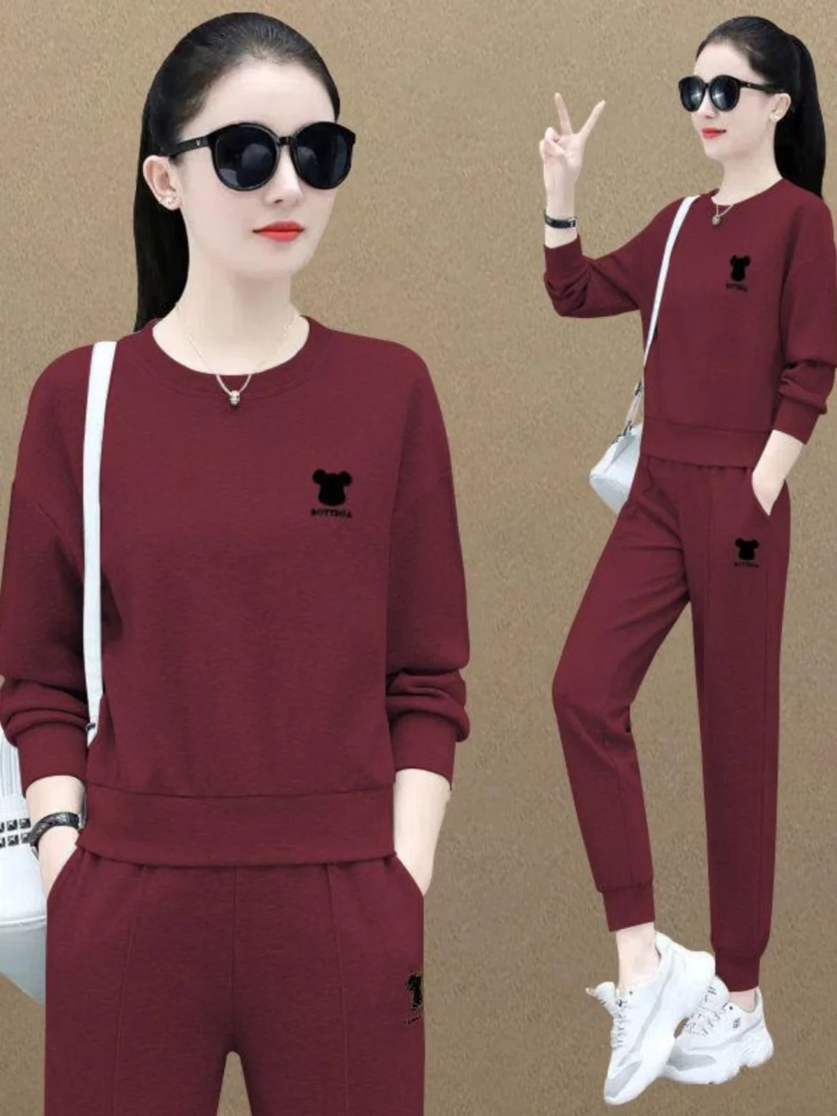 Casual Sportswear Set Women's Spring New Style Korean Version Slimming Two-Piece Suite Discount Code Long Sleeve round Neck Top