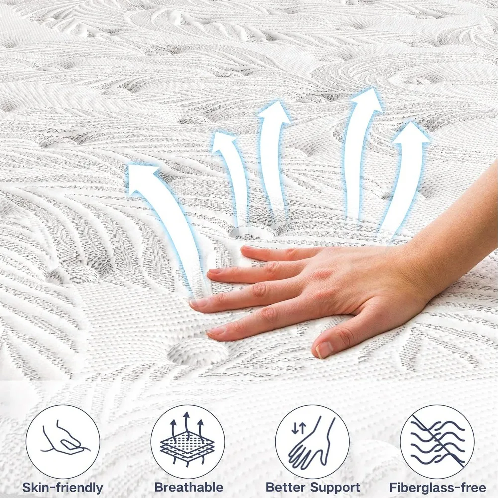 Materasso ibrido queen size da 12 pollici in una scatola con memory foam in gel, molle insacchettate individualmente per alleviare la pressione, isolamento del movimento