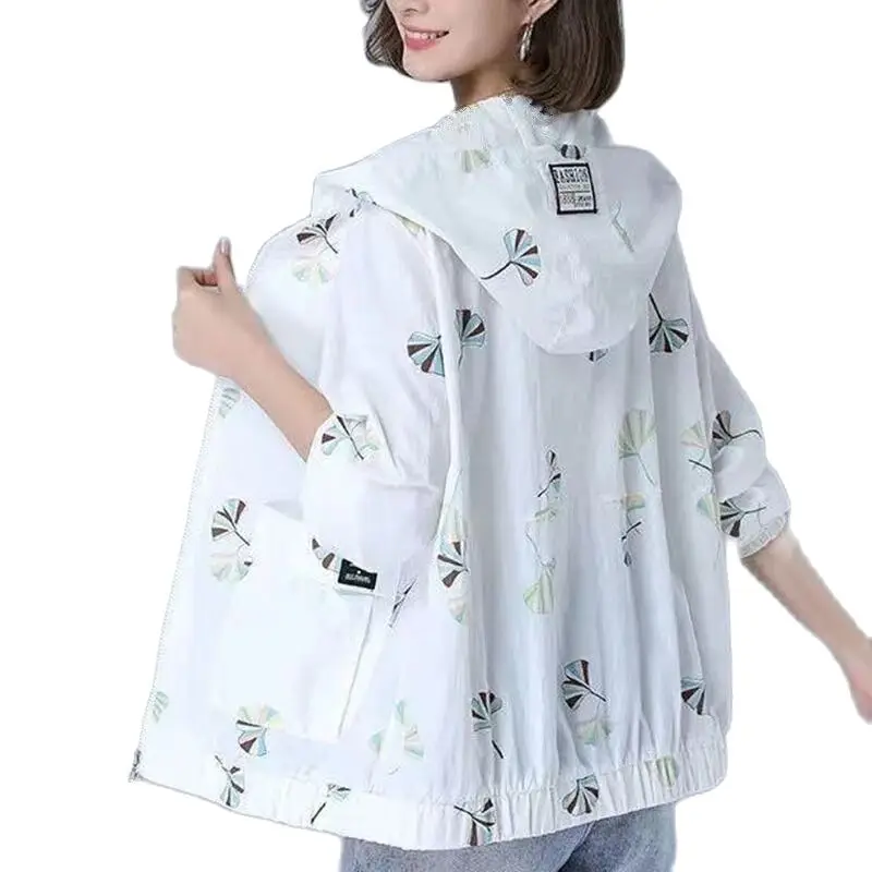 2024 New Women Jacket Spring Summer Thin Coat Oversized Women's Zipper Hooded Outwear Casual Loose Female Windbreaker