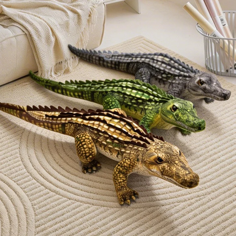 65/90CM Simuliertes Krokodil-Plüschtier Weiches Gestopftes Lebensechtes Grün-Grau-Braunes Riesiges Alligator-Sofakissen – Detail 4