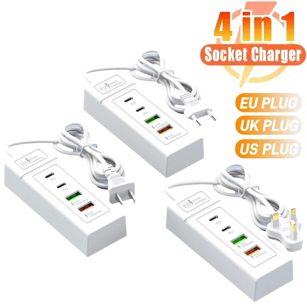 4 Ports USB Power Streifen USB C Schnelle Lade Handy Lade Adapter EU/US/UK Stecker USB HUB 3,0 Splitter Für Telefon Für Xiaomi