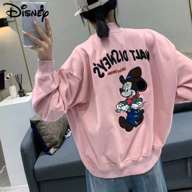 Disney Mickey Mouse Cardigan Sweater Women New Ins Fashion Embroidery Campus Hoodie Y 2k Girl Cute Anime Bomber Baseball Jacket