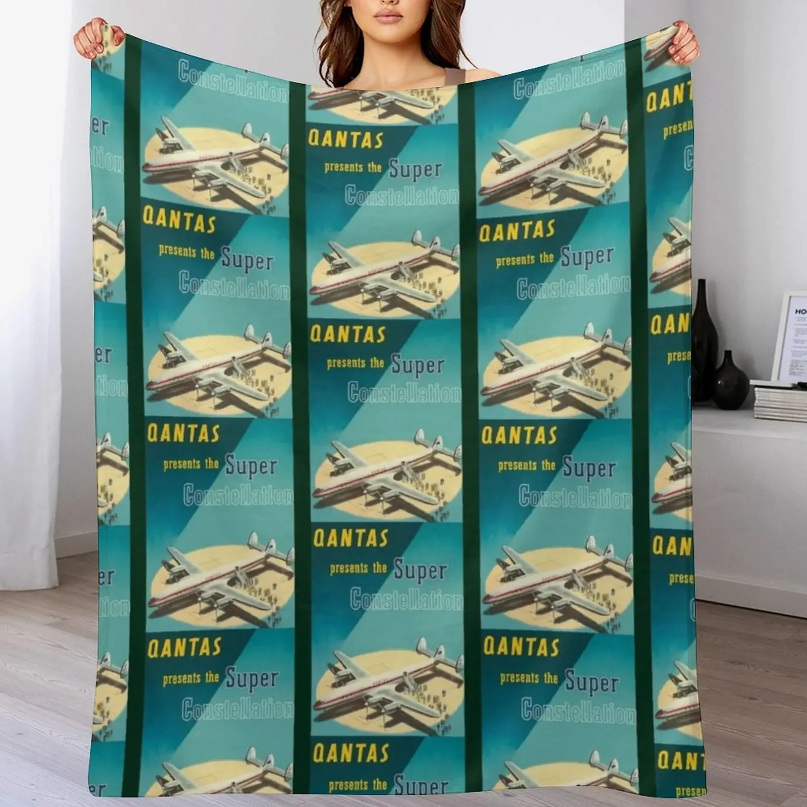

1951 Qantas Constellation Throw Blanket Soft Plaid Soft Big Cute Plaid Furrys Blankets