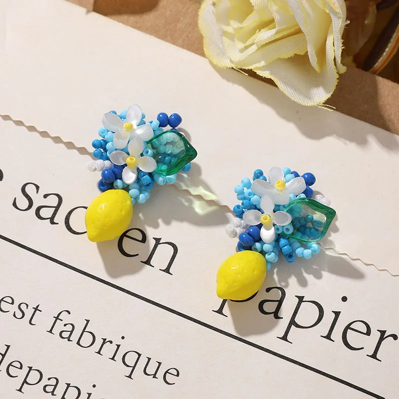 

5pcs Flower clusters glass beads lemon patch DIY crystal fashion beads tassel accessories patch For Clothing