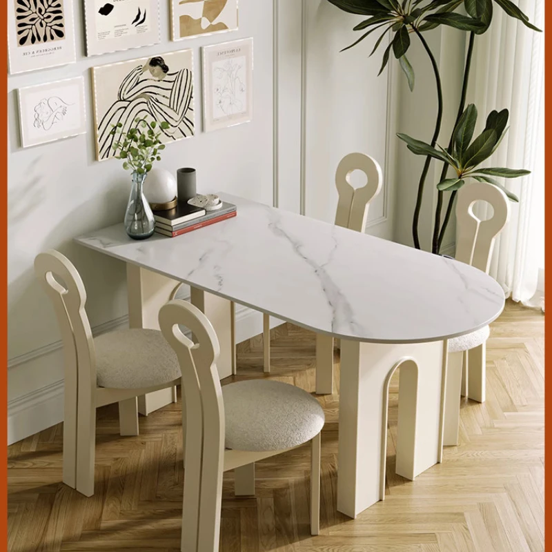 Island Terrace Rock Plate Dining Table Integrated Shaped Half Round White Household Table