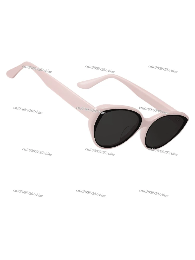 Pink frame sunglasses female cat's eye retro anti-ultraviolet sunglasses big face slim travel seaside.