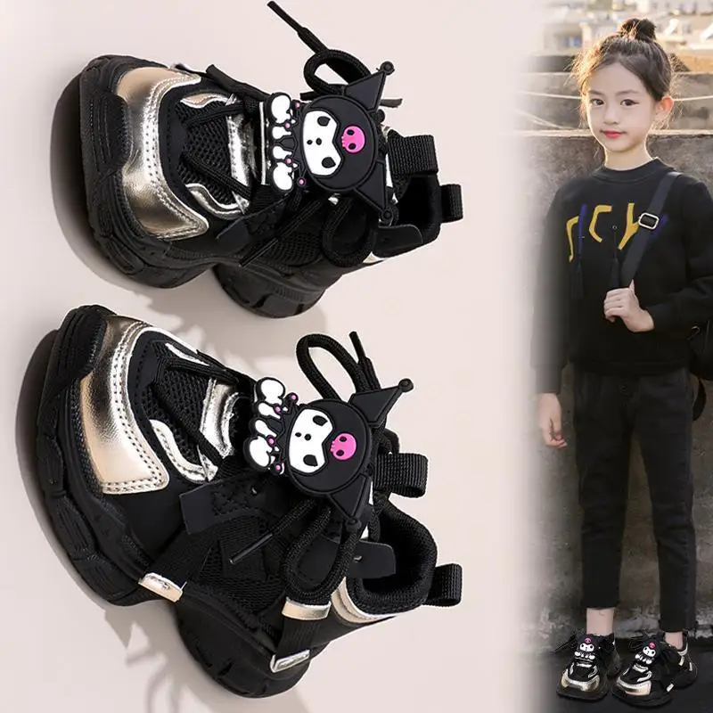

Hot Sanrio Kids Motion Shoes Kuromi Children Kawaii Spring Autumn Anti-Slippery Soft Dad Sole Sneakers Leisure Light Shoes New