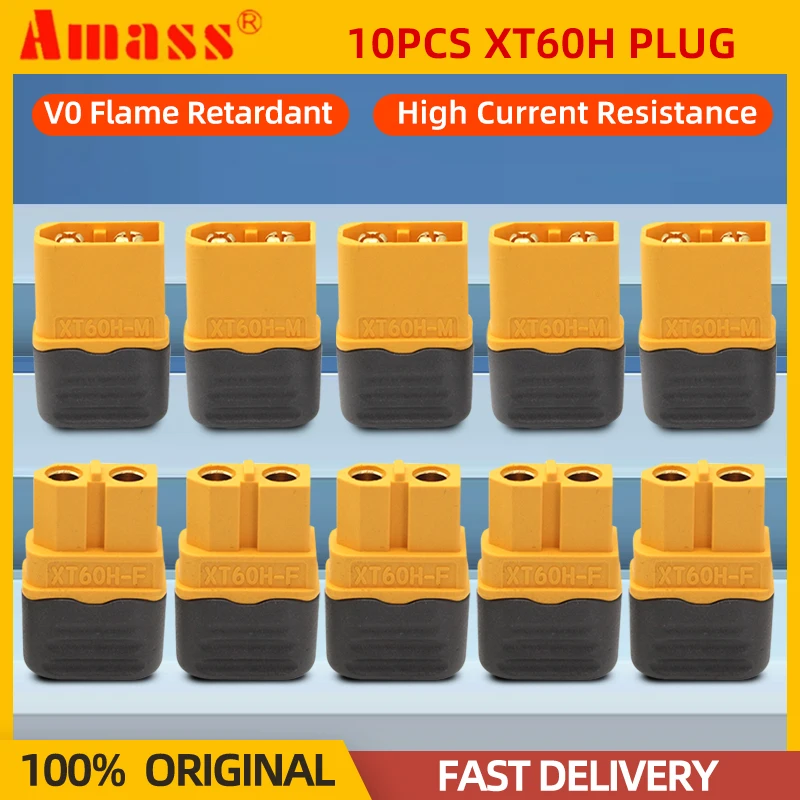 10PCS Amass XT60+ XT60H Plug Connector With Sheath Housing 5 Pair Male Female Gold Plated For RC Lipo Battery RC Drone Car Parts