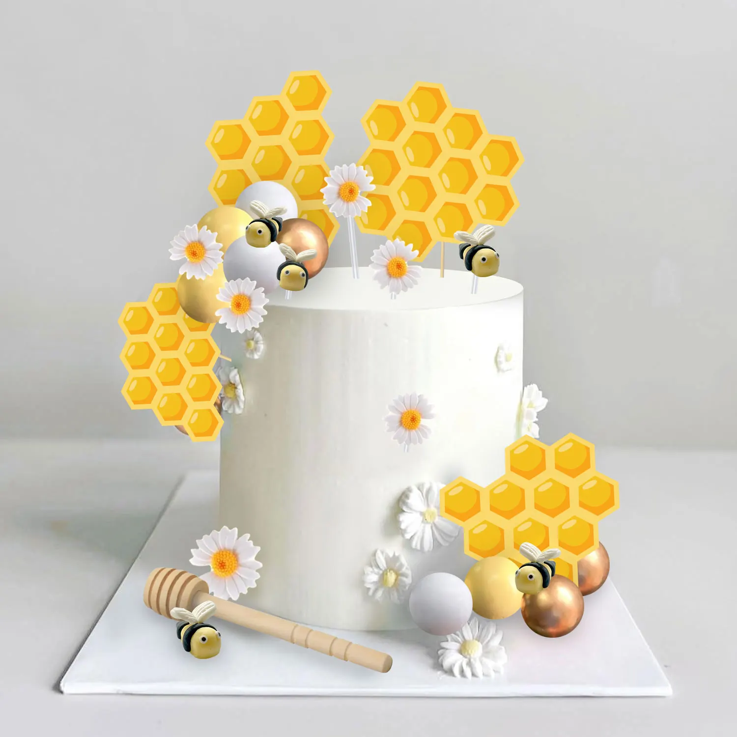 Biene Kuchen Topper Honig Glas Kuchen Topper Waben Kuchen Dekorationen für Baby Dusche Biene Thema Geburtstag Party Dekoration Lieferungen – Detail 9