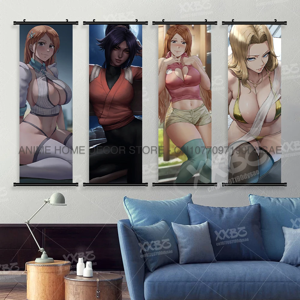 Bleach Anime Posters Katagiri Kanae Wall Art Hanging Painting Kawaii Shihouin Yoruichi Figures Home Decoration Scrolls Pictures