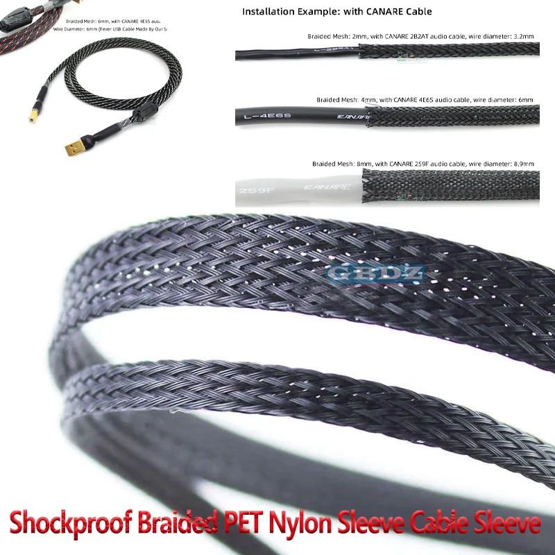 Shockproof Braided PET Nylon Sleeve Cable Sleeve for Audio/PC/Car Wiring Protection, DIY Flexible Mesh Tube2/4/6/8/10/mm